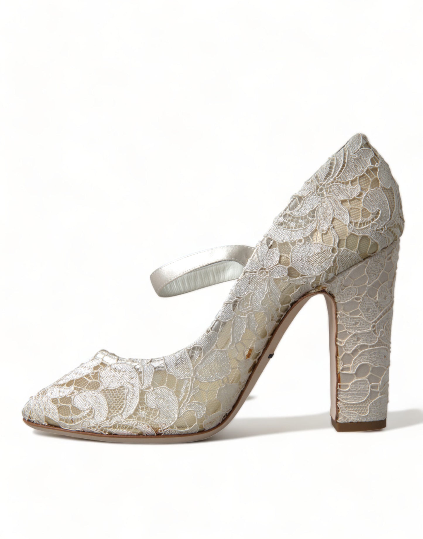 Dolce &amp; Gabbana Chic block heel sandals made of lace in cream-white