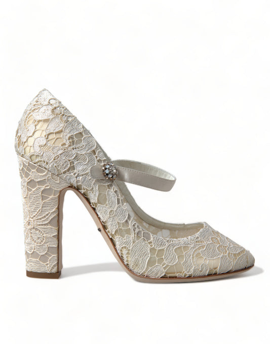 Dolce &amp; Gabbana Chic block heel sandals made of lace in cream-white