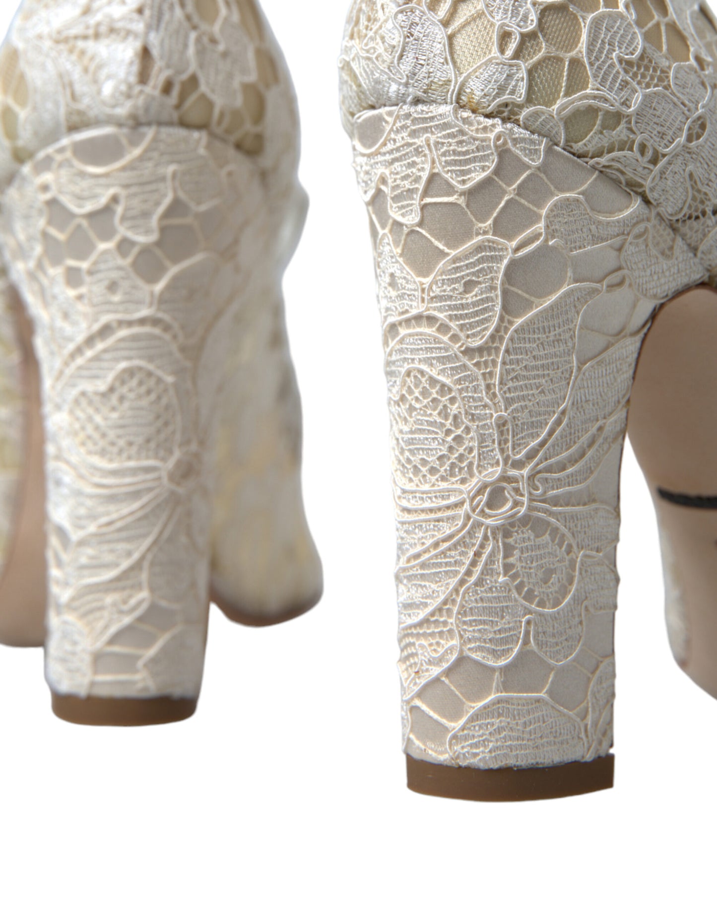 Dolce &amp; Gabbana Chic block heel sandals made of lace in cream-white