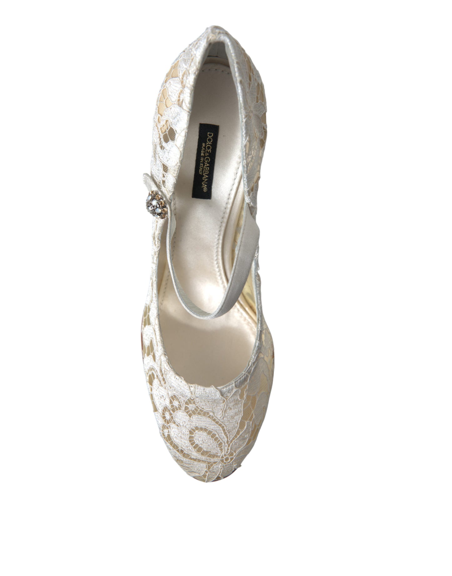 Dolce &amp; Gabbana Chic block heel sandals made of lace in cream-white