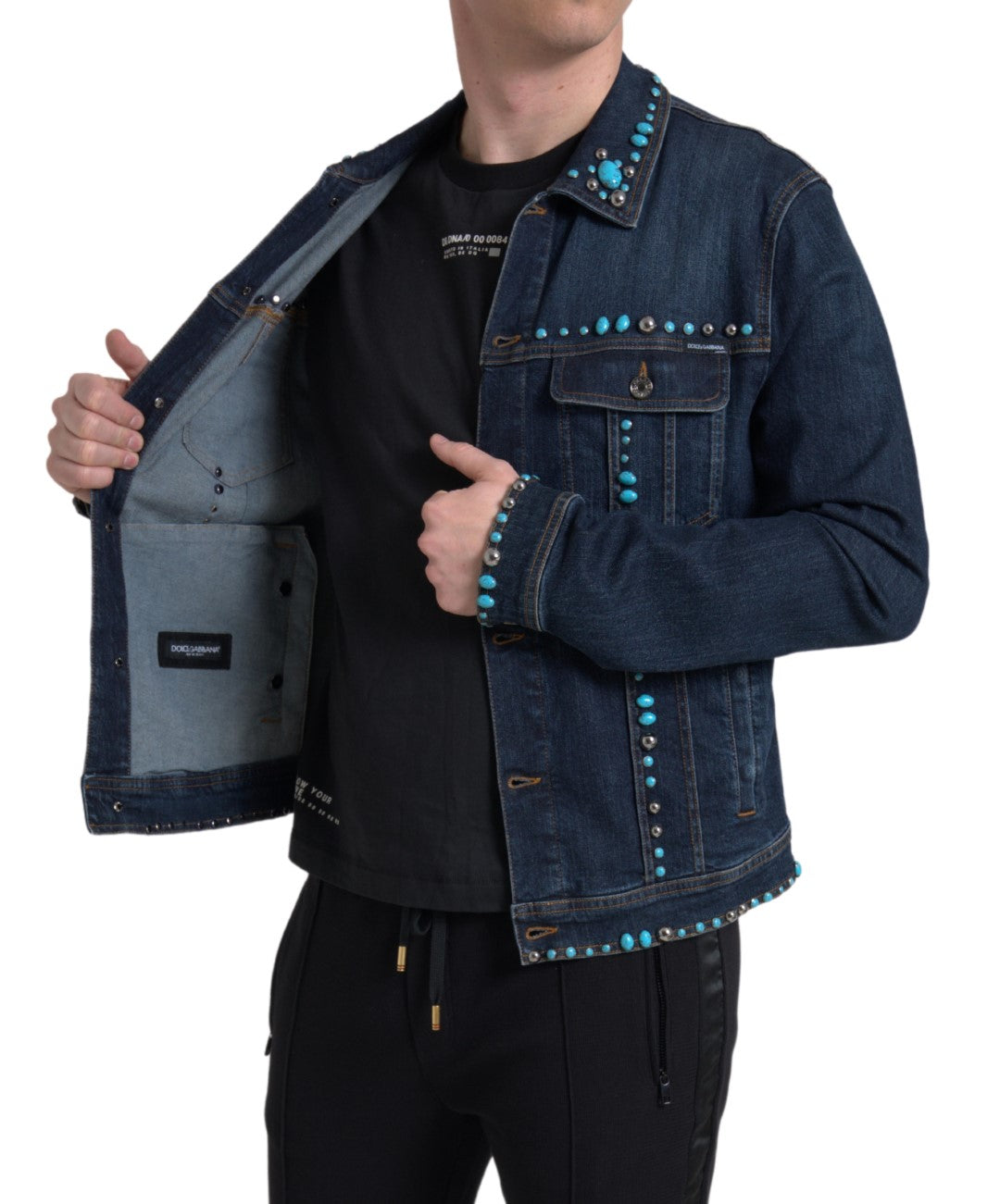 Dolce &amp; Gabbana Turquoise Denim Jacket with Embellishments