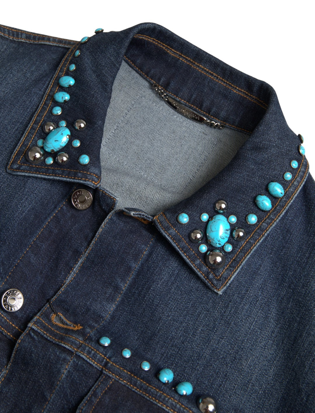 Dolce &amp; Gabbana Turquoise Denim Jacket with Embellishments