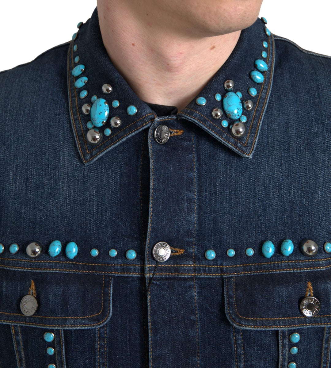 Dolce &amp; Gabbana Turquoise Denim Jacket with Embellishments