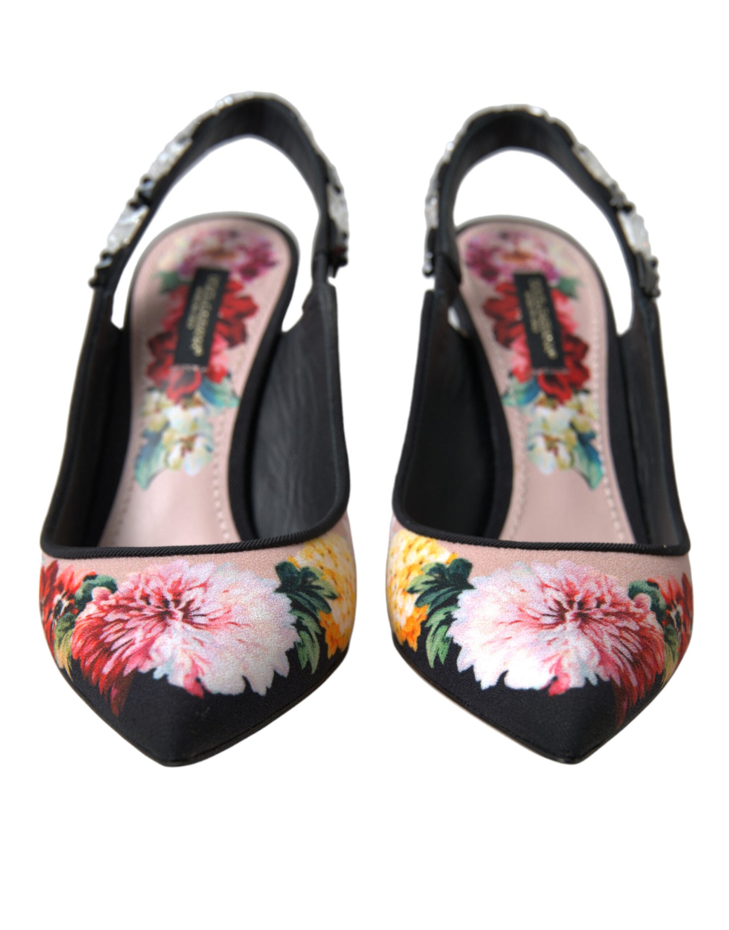 Dolce &amp; Gabbana Floral Slingback Heels with Luxurious Crystal Details