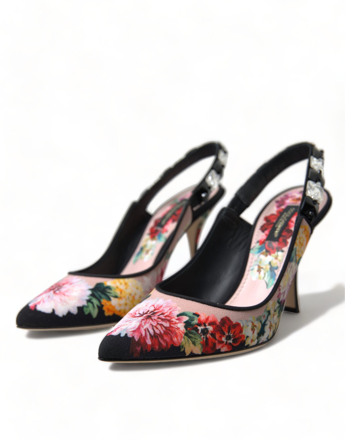 Dolce &amp; Gabbana Floral Slingback Heels with Luxurious Crystal Details