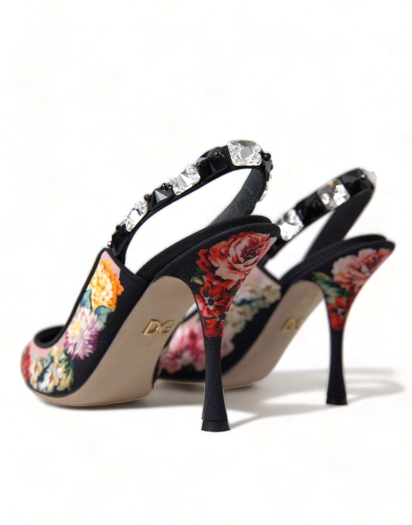 Dolce &amp; Gabbana Floral Slingback Heels with Luxurious Crystal Details