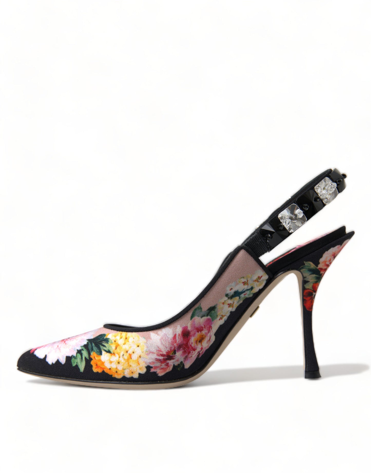 Dolce &amp; Gabbana Floral Slingback Heels with Luxurious Crystal Details