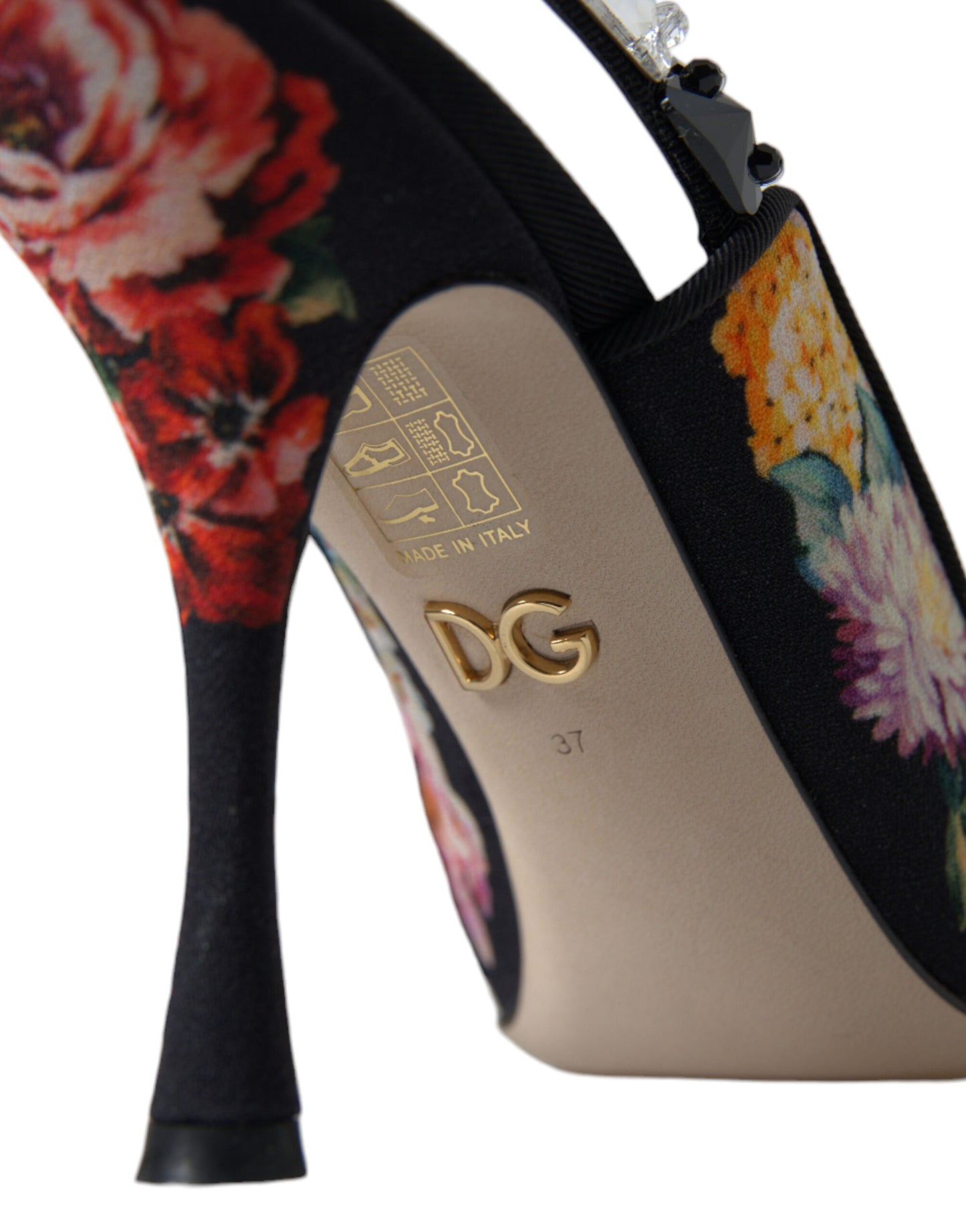 Dolce &amp; Gabbana Floral Slingback Heels with Luxurious Crystal Details