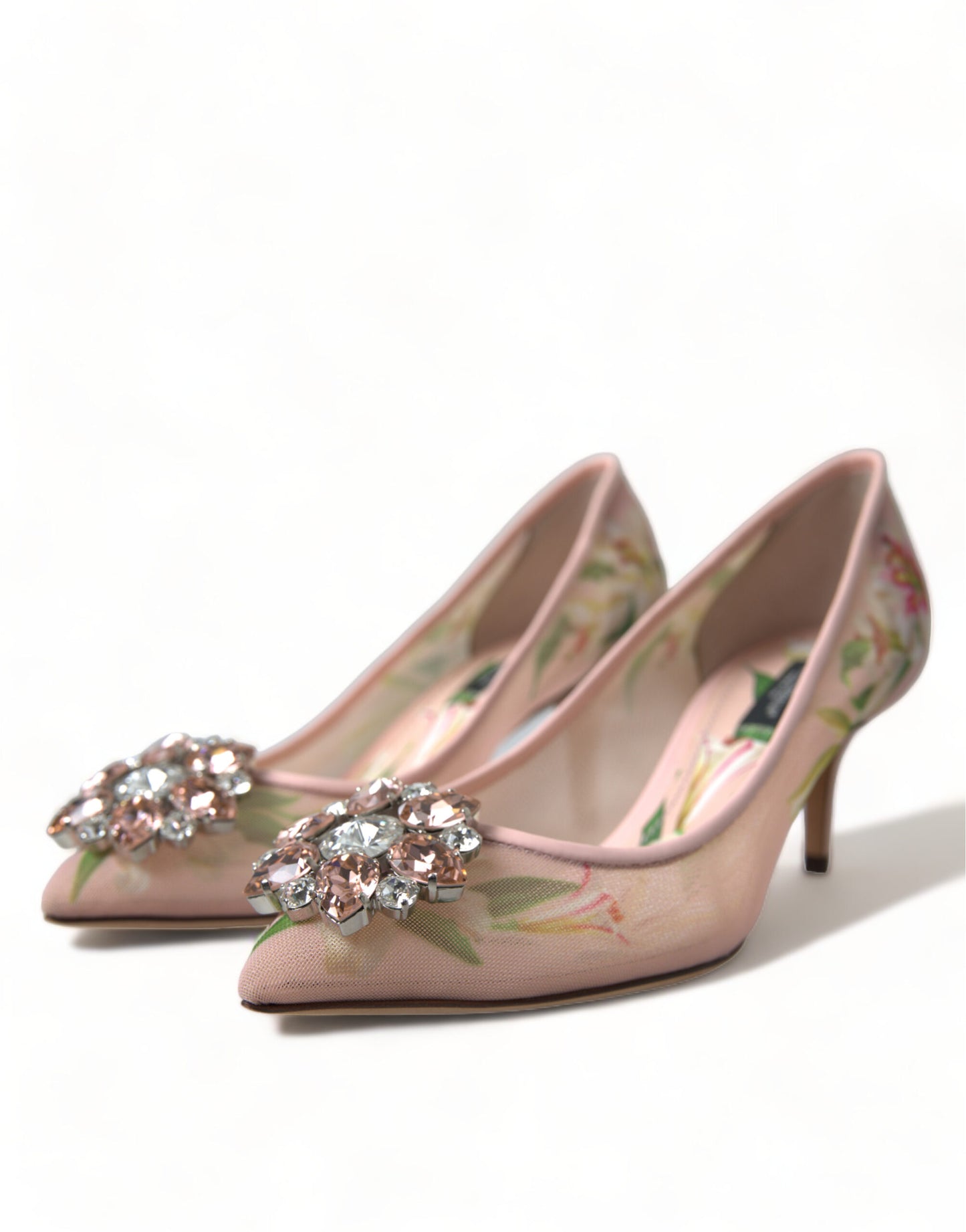 Dolce &amp; Gabbana Elegant Pink Floral Crystal Pumps