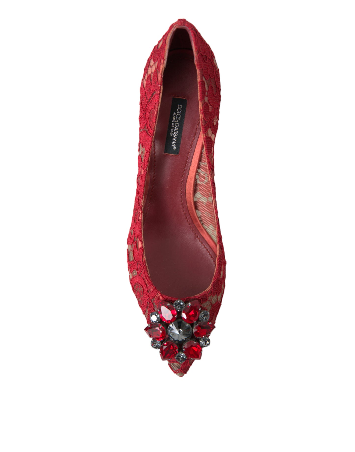 Dolce &amp; Gabbana Bright Red Crystal Lace Heels