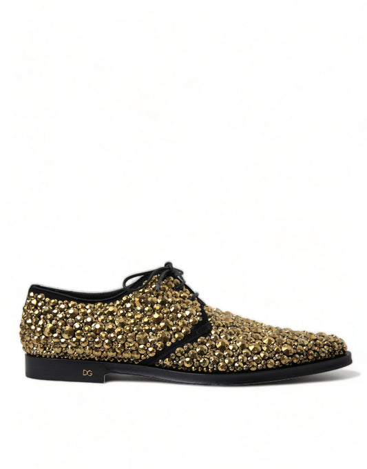 Dolce &amp; Gabbana Elegant Gold Black Suede Derby Dress Shoes