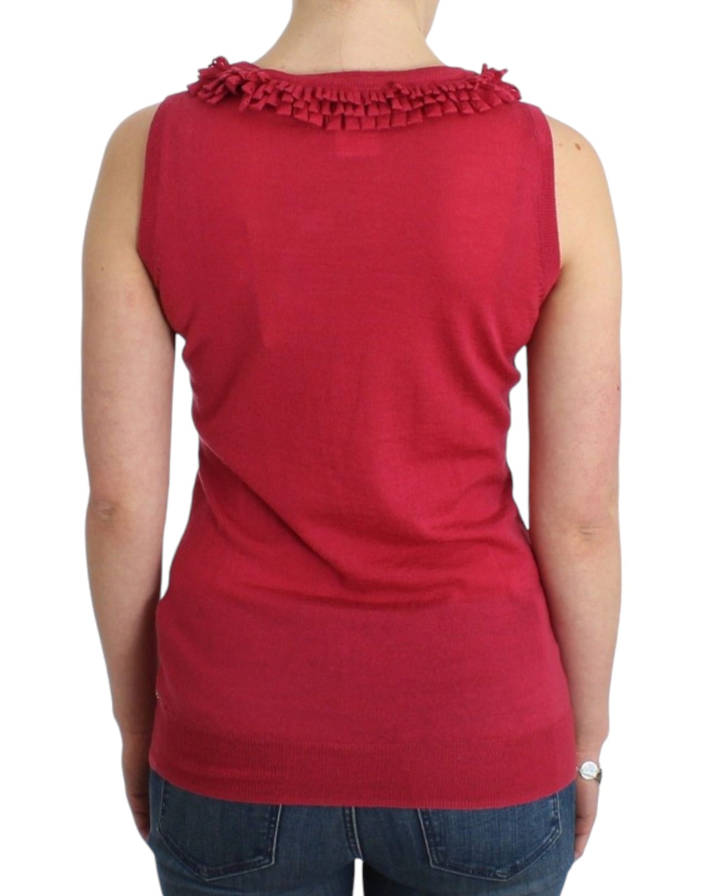 John Galliano Elegant pink sleeveless wool knit top