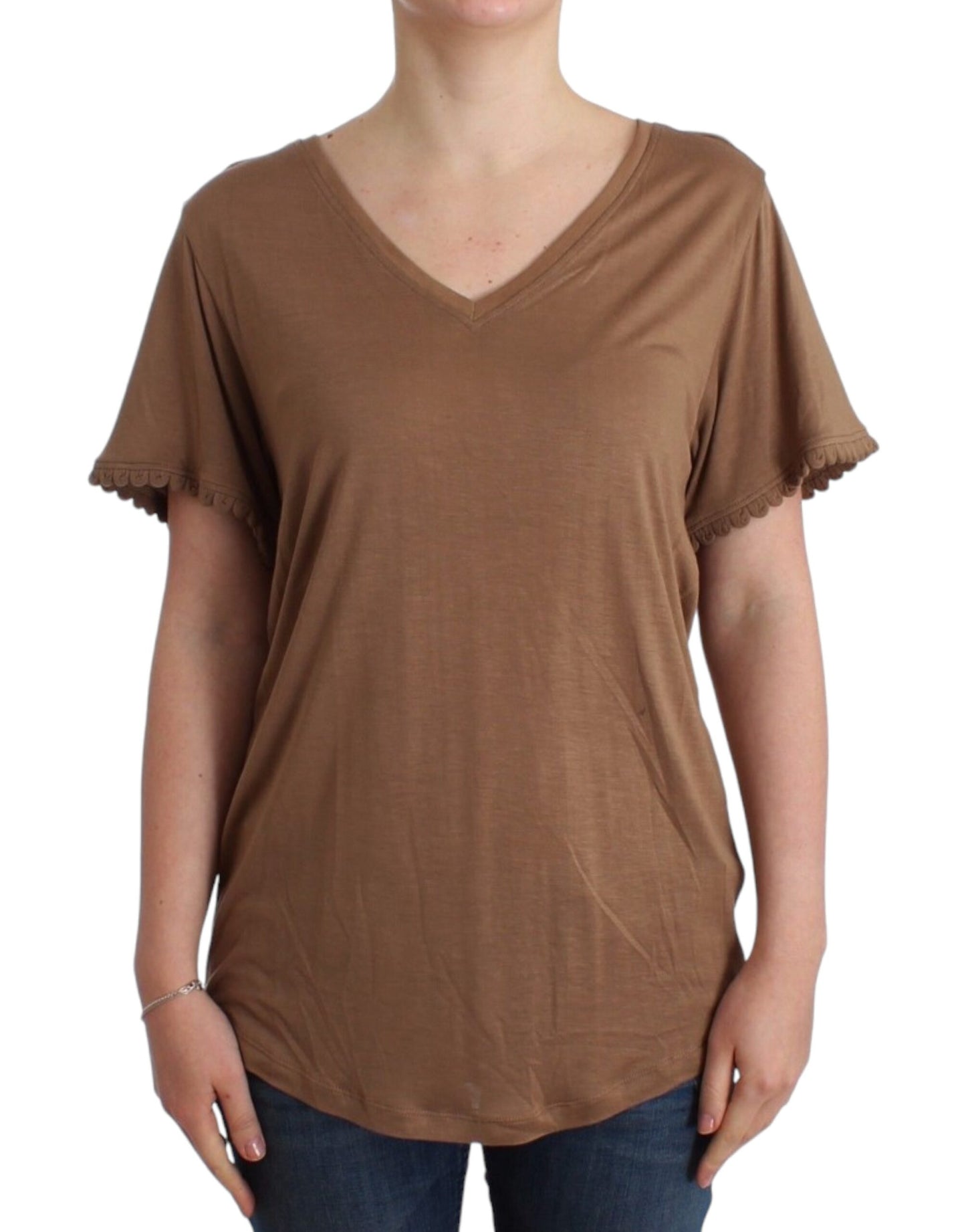 John Galliano Elegant short sleeve brown rayon top