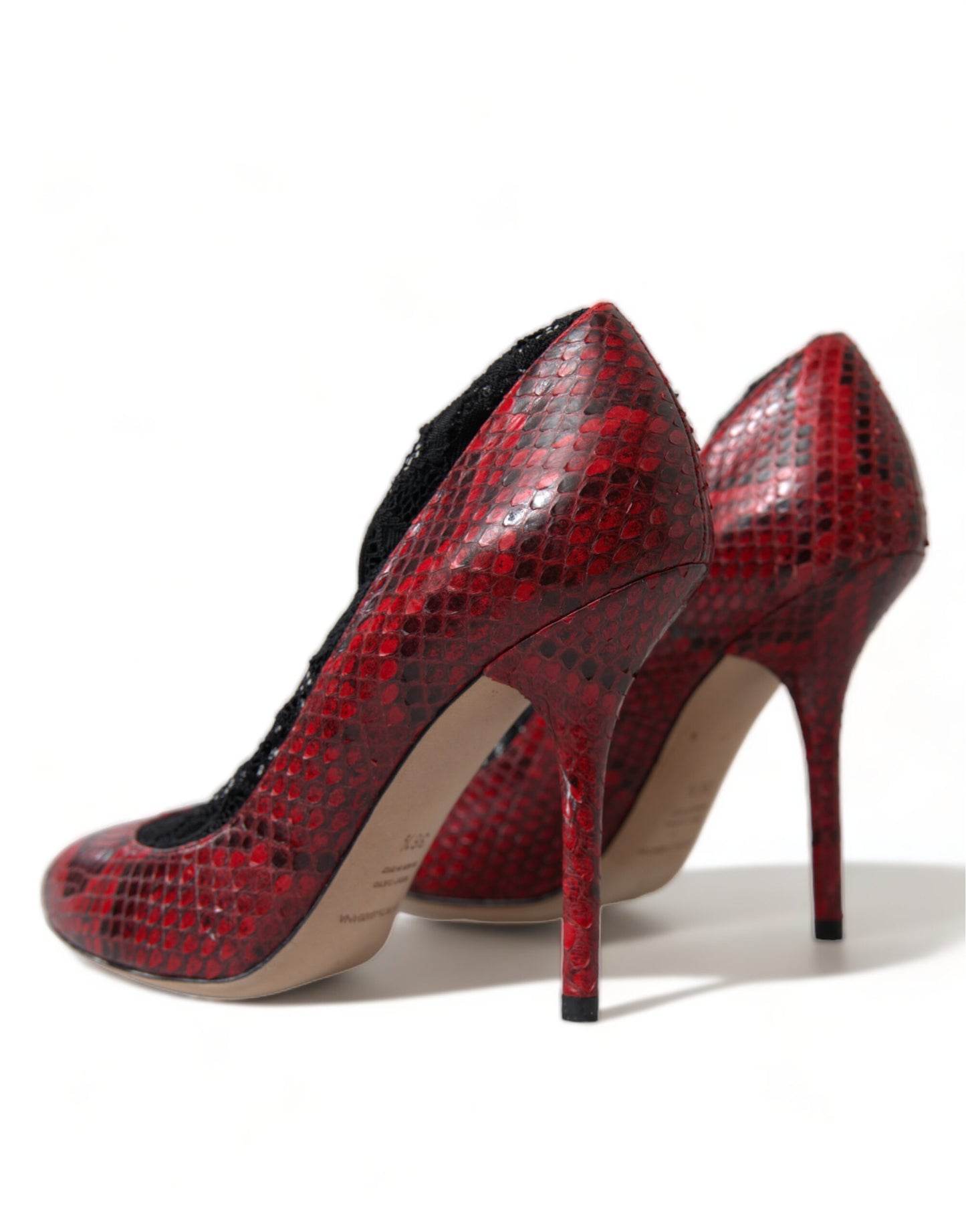 Dolce &amp; Gabbana Red Snakeskin Almond Toe Pumps with Lace Stockings