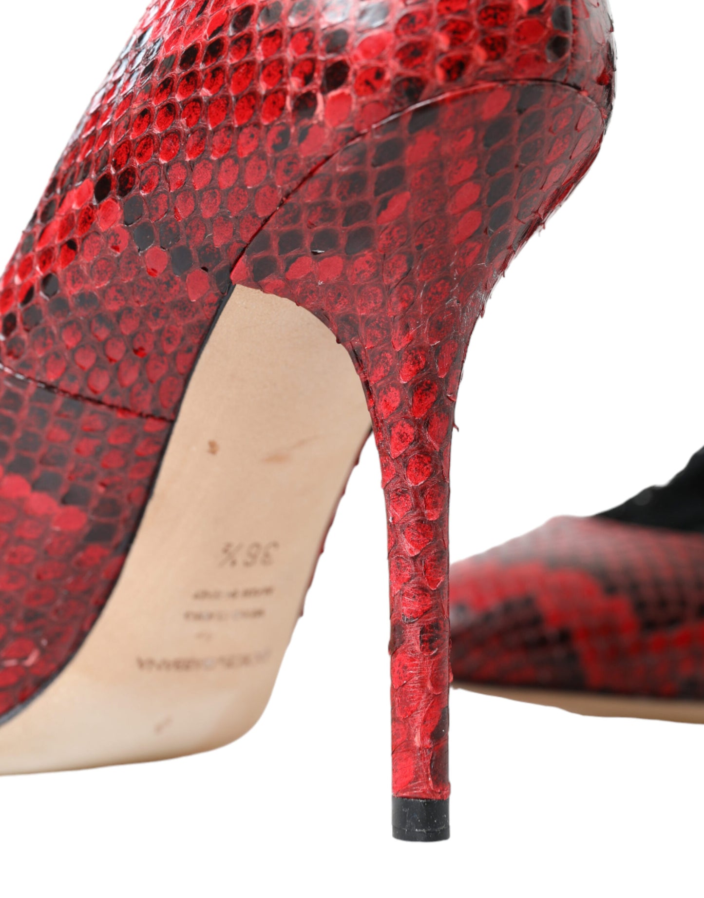 Dolce &amp; Gabbana Red Snakeskin Almond Toe Pumps with Lace Stockings