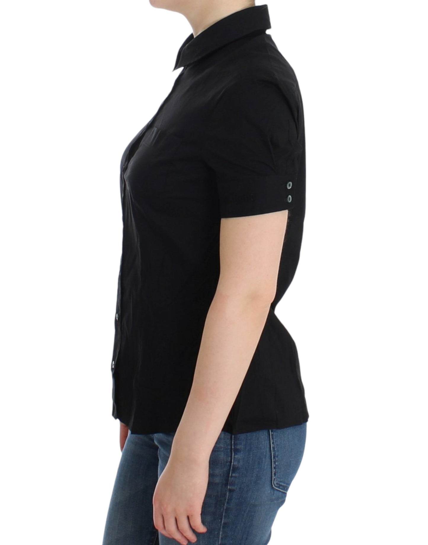 John Galliano Elegant black cotton stretch short sleeve blouse