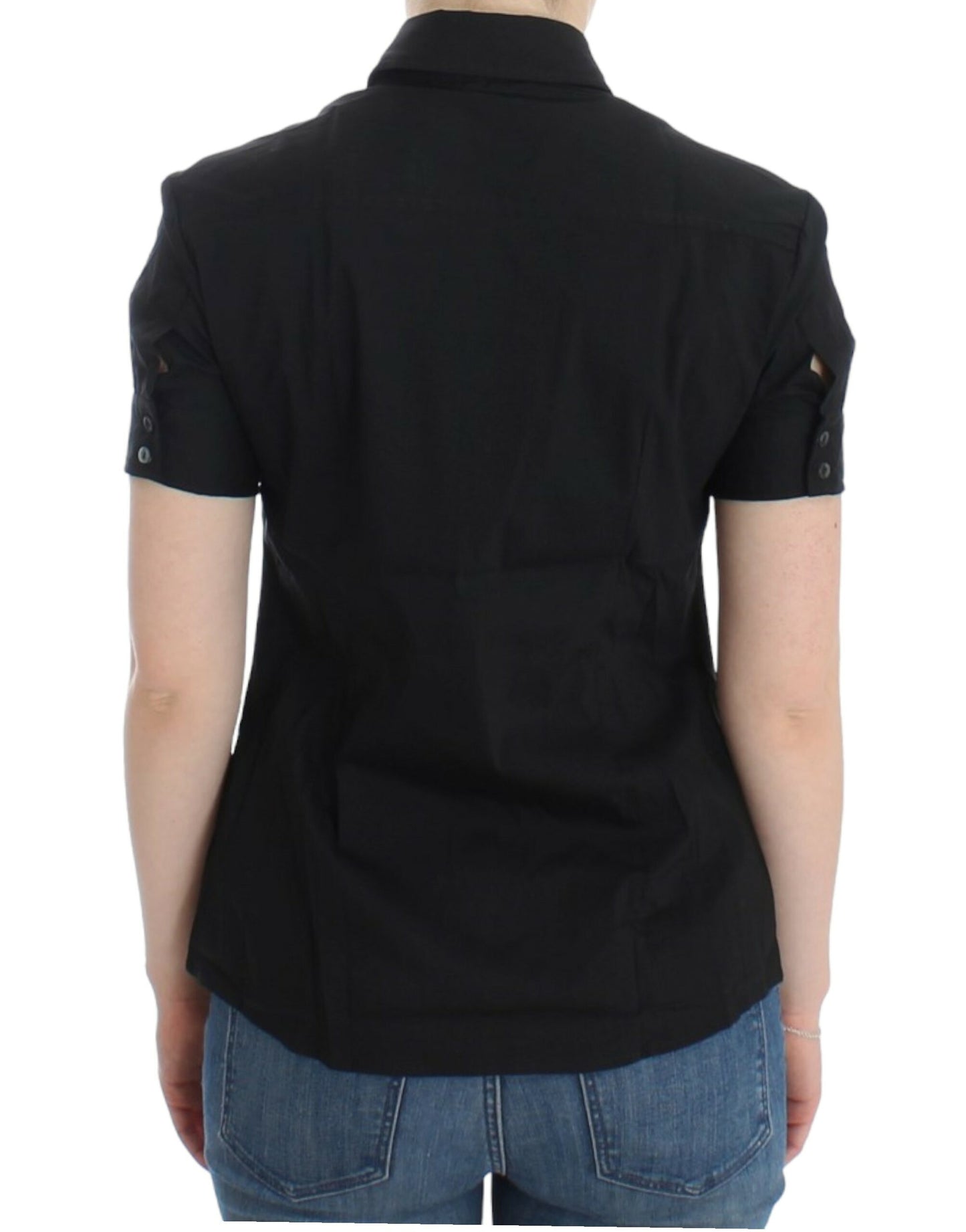 John Galliano Elegant black cotton stretch short sleeve blouse