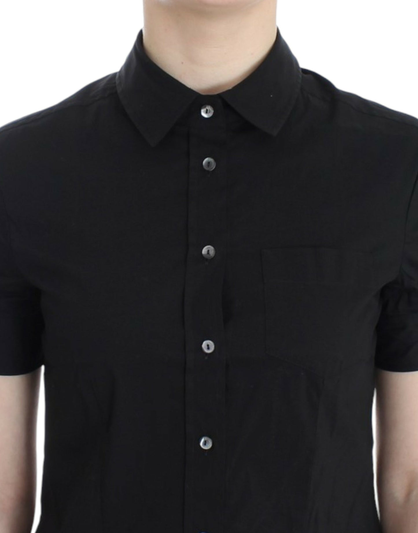 John Galliano Elegant black cotton stretch short sleeve blouse