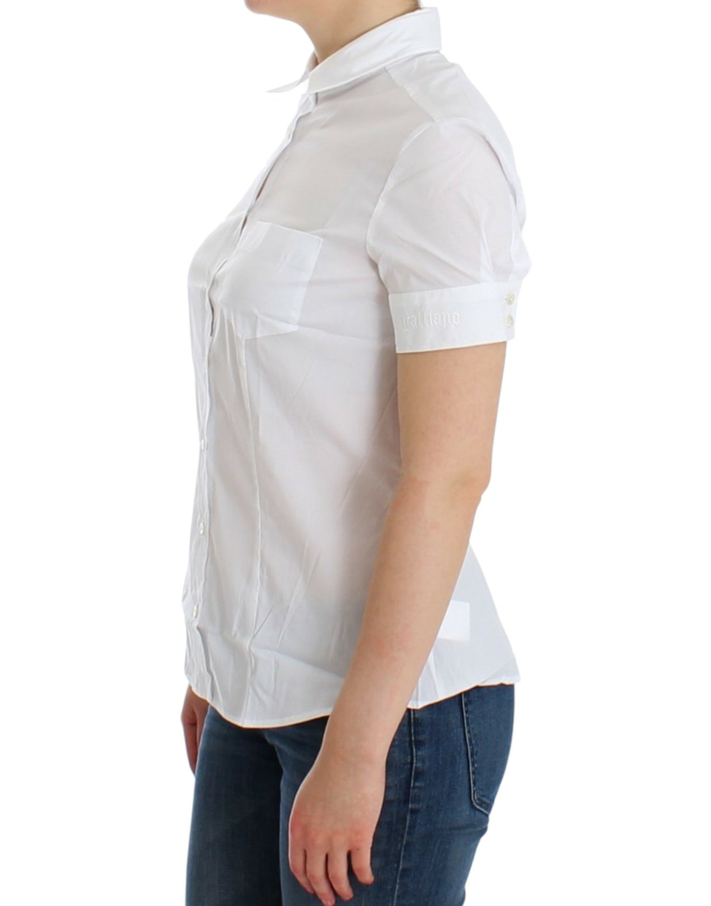 John Galliano Chic white cotton blend blouse with short sleeves