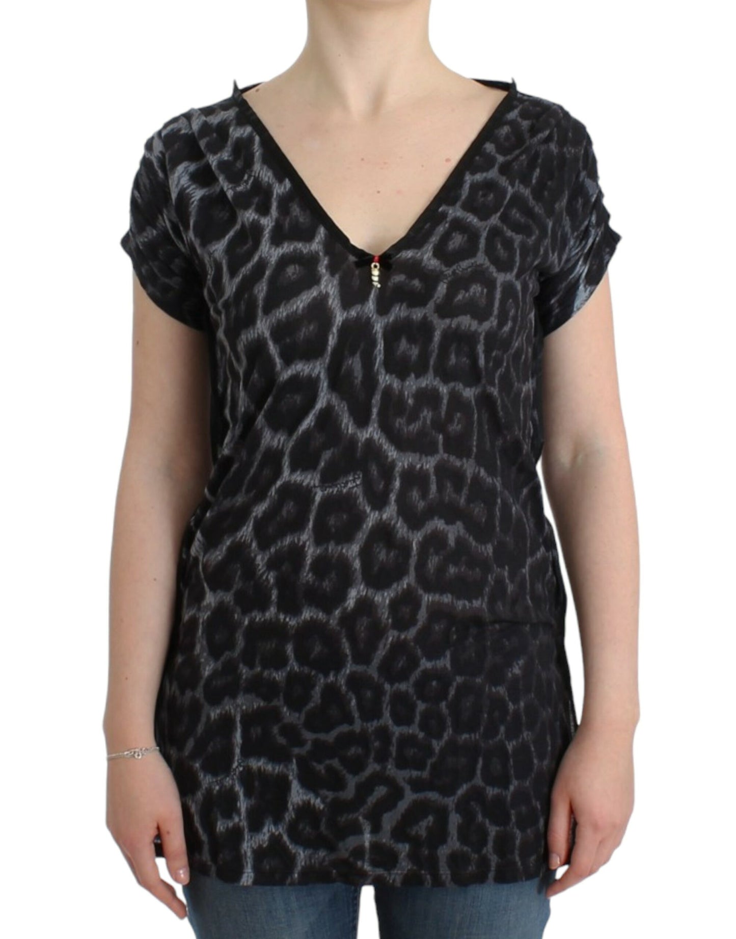 Cavalli Puffy Leopard Modal V-Neck Top