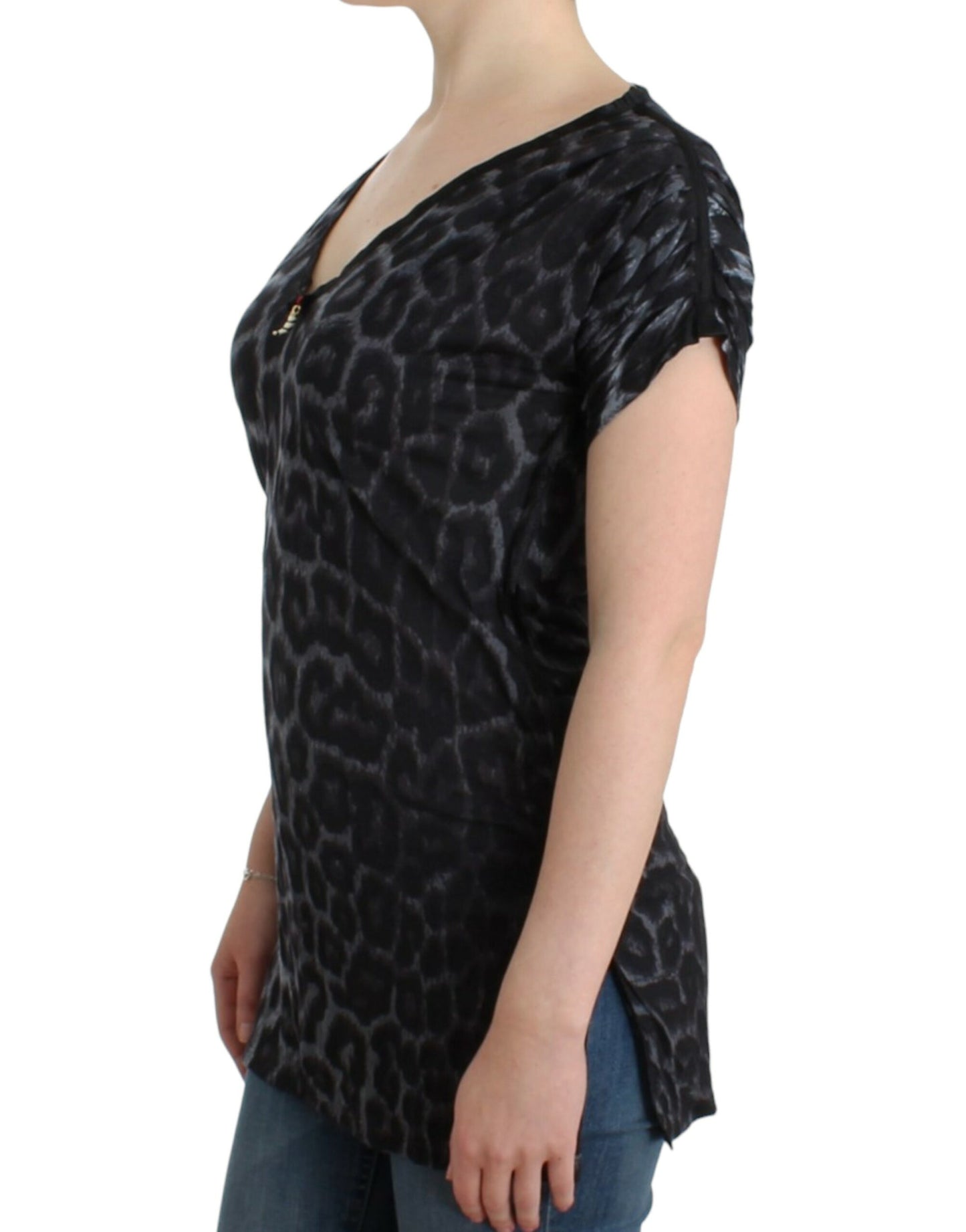 Cavalli Puffy Leopard Modal V-Neck Top