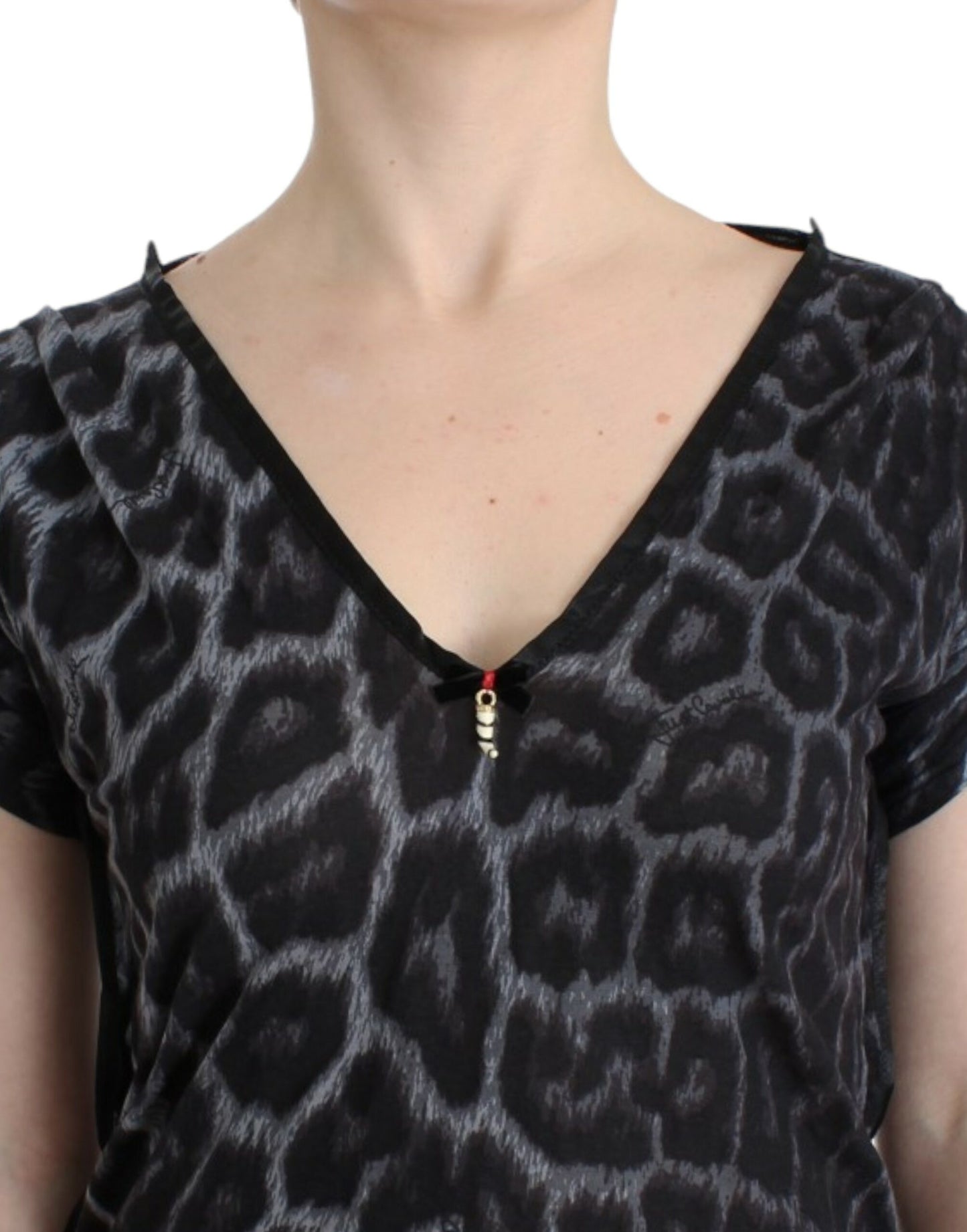 Cavalli Puffy Leopard Modal V-Neck Top