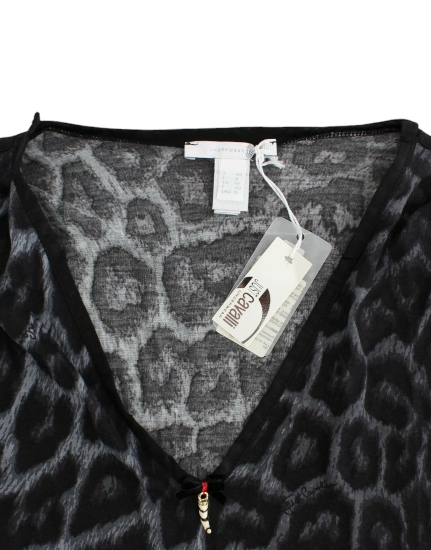 Cavalli Puffy Leopard Modal V-Neck Top