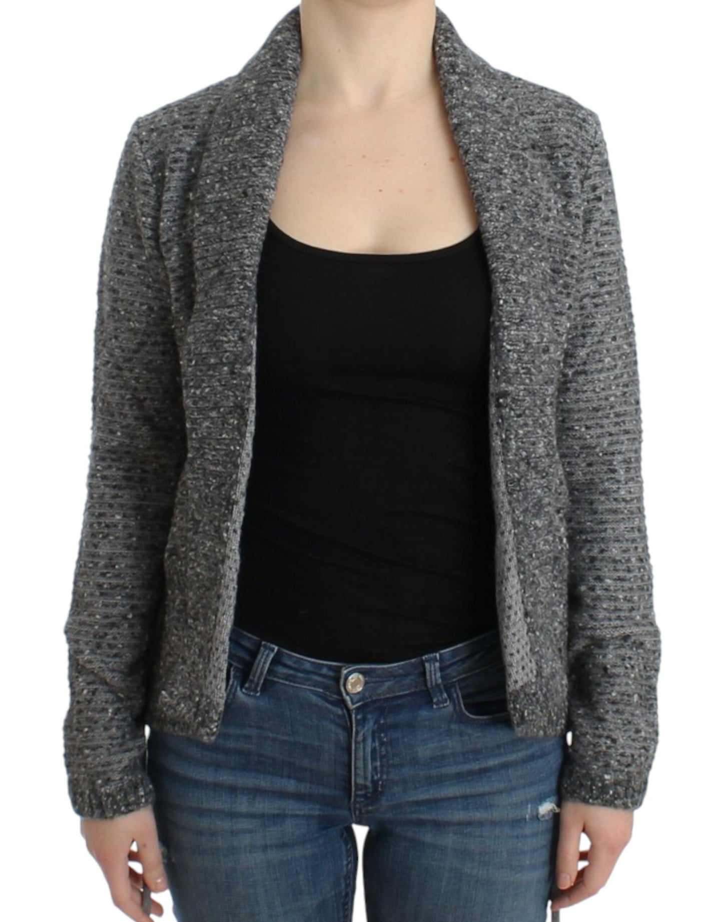 Cavalli Elegante graue Strickjacke aus Wollmischung