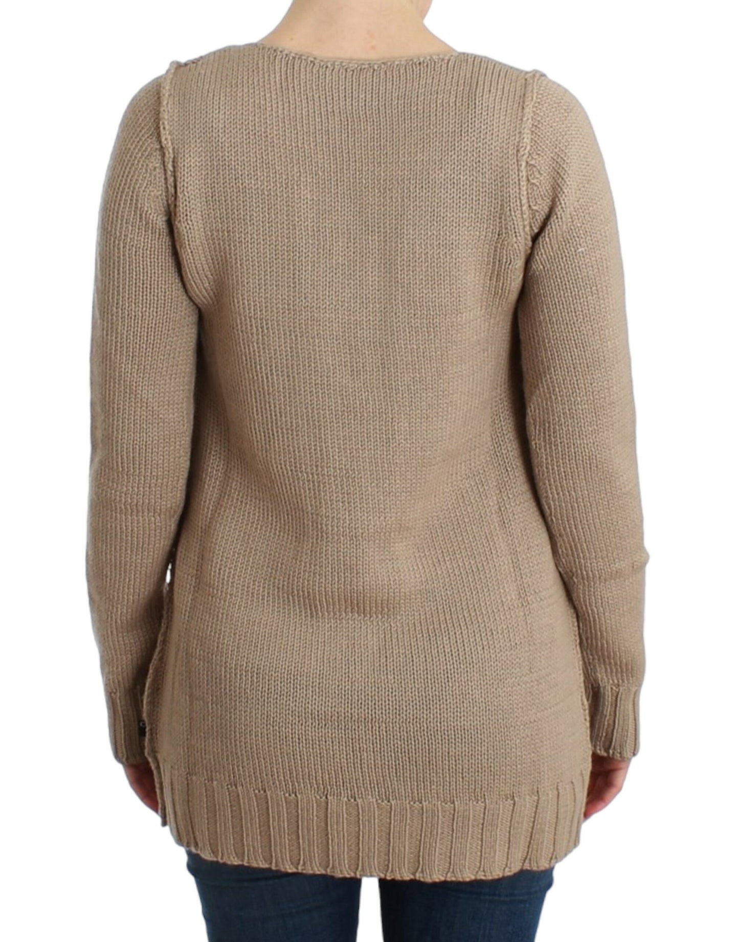 Cavalli Eleganter beigefarbener Strickpullover mit Rundhalsausschnitt