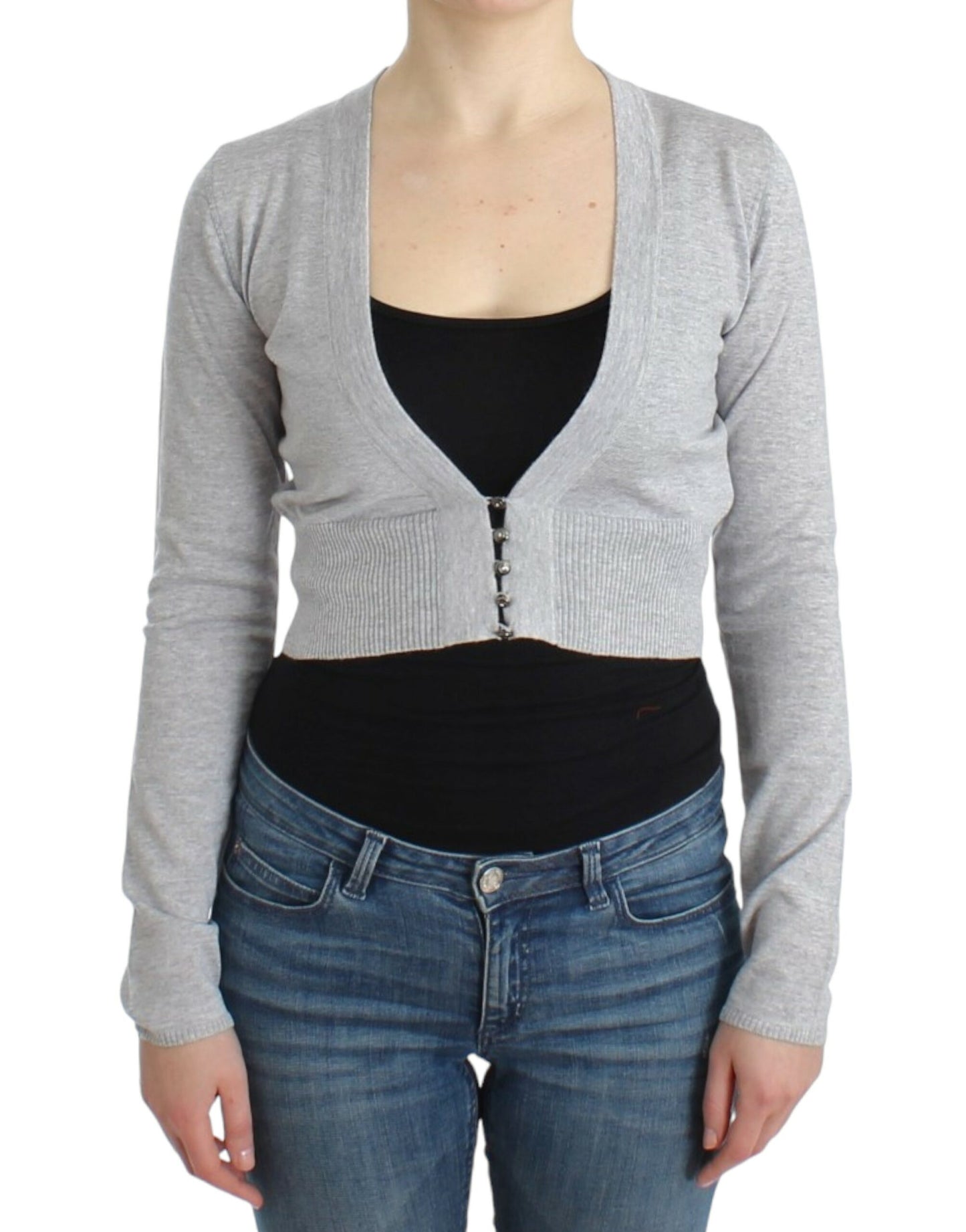 Cavalli cropped cardigan made of virgin wool in chic grey