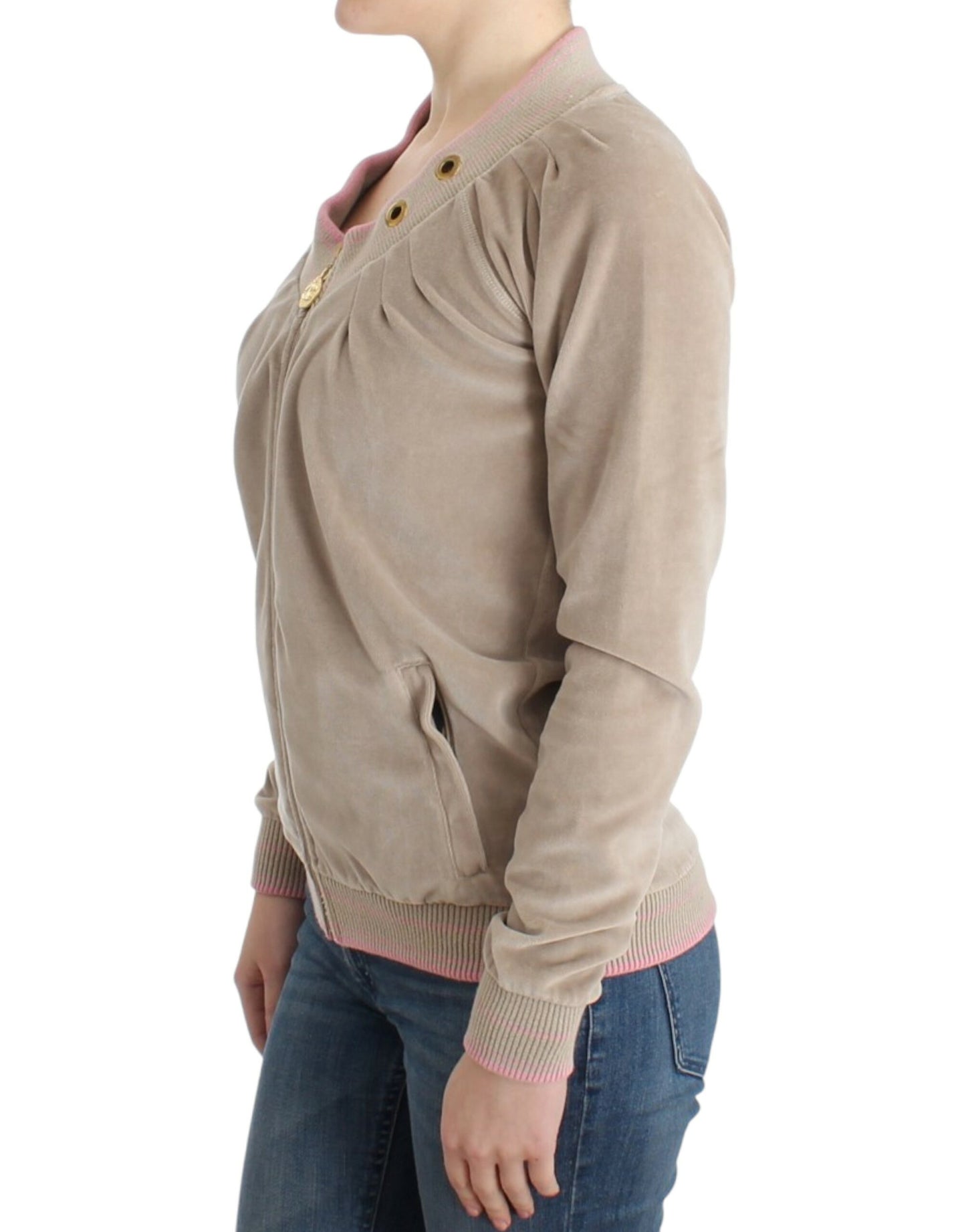 Cavalli beige cardigan with zip and gold accents