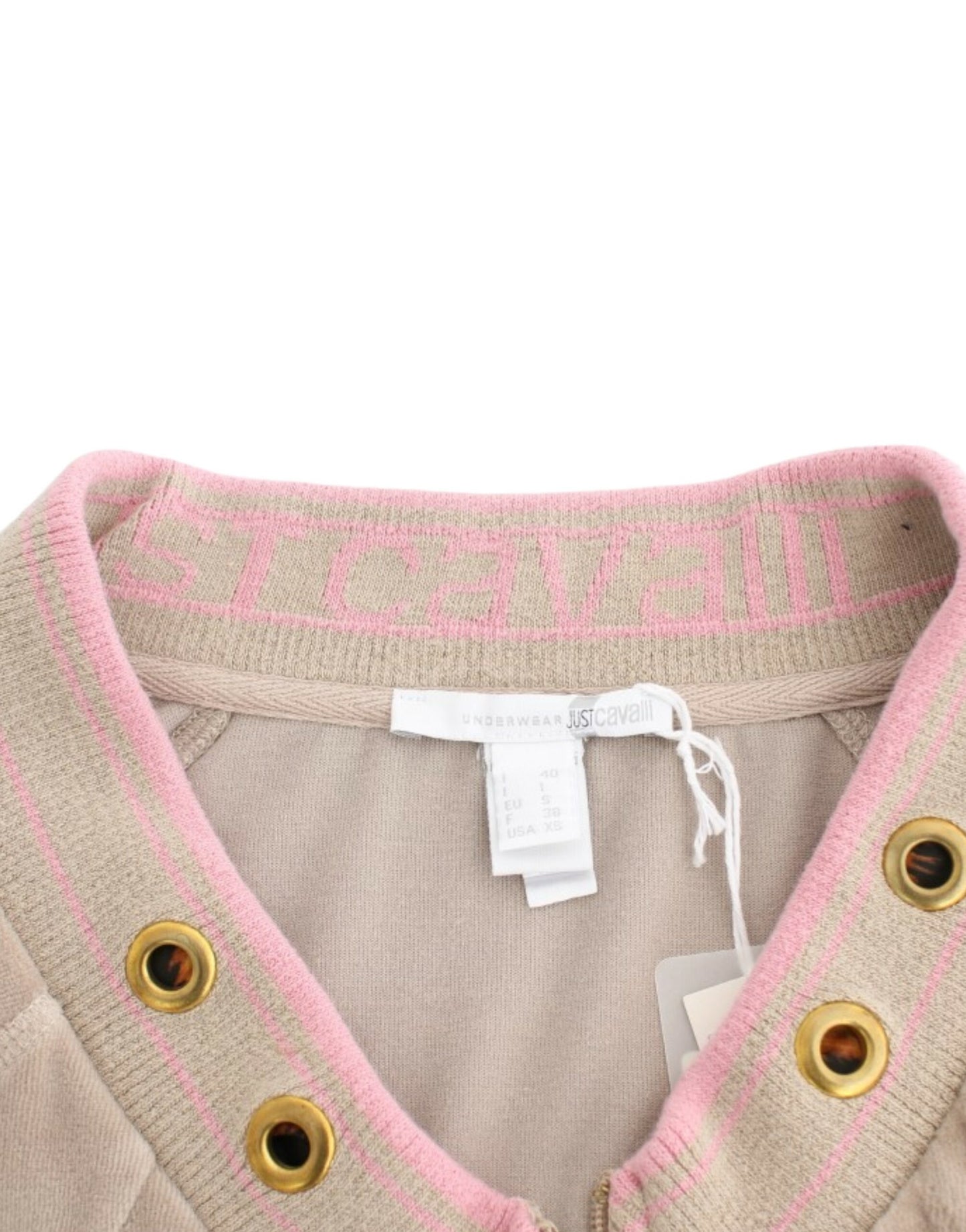 Cavalli beige cardigan with zip and gold accents