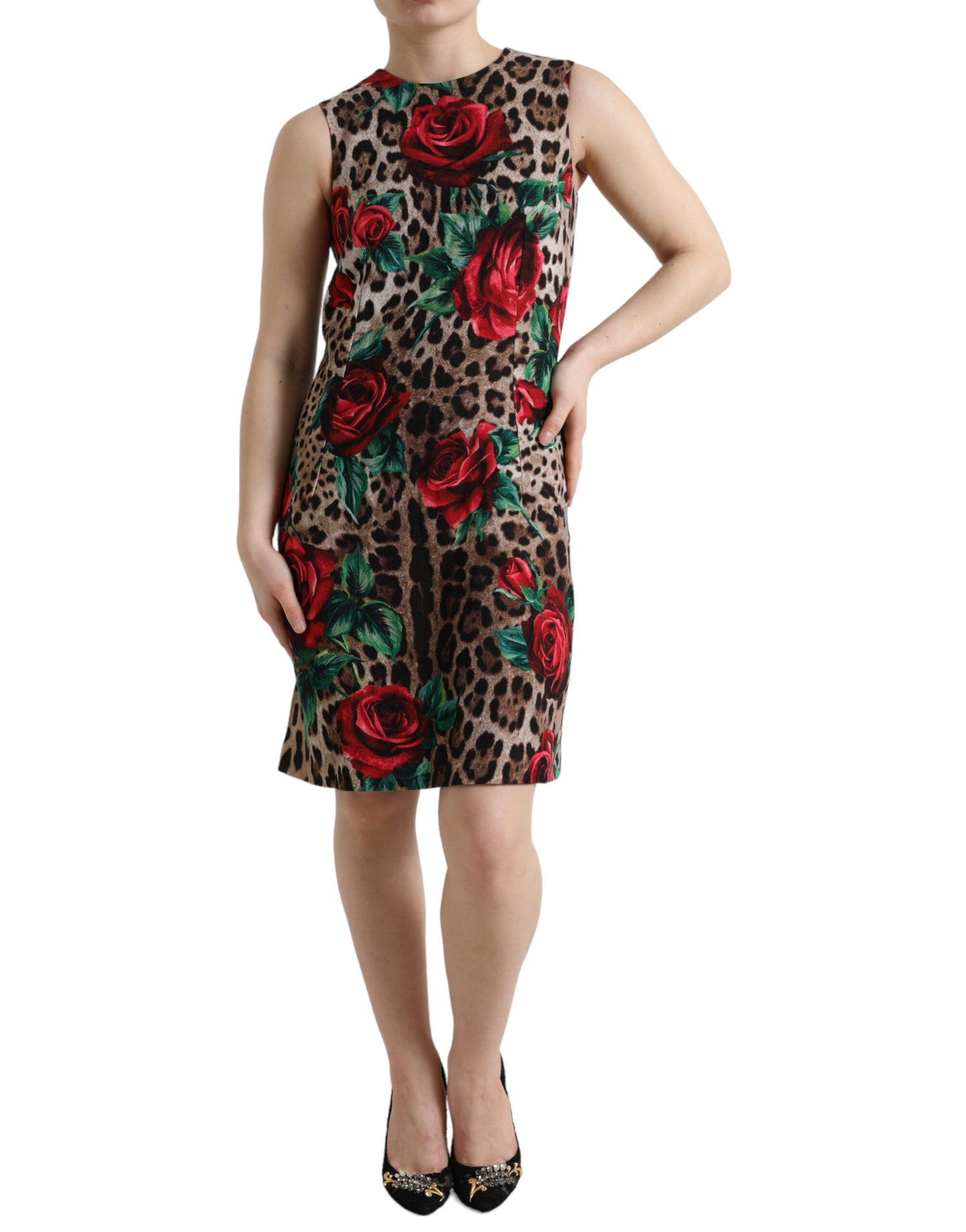 Dolce & Gabbana Elegantes Leopardenkleid mit Blumenmuster in A-Linie