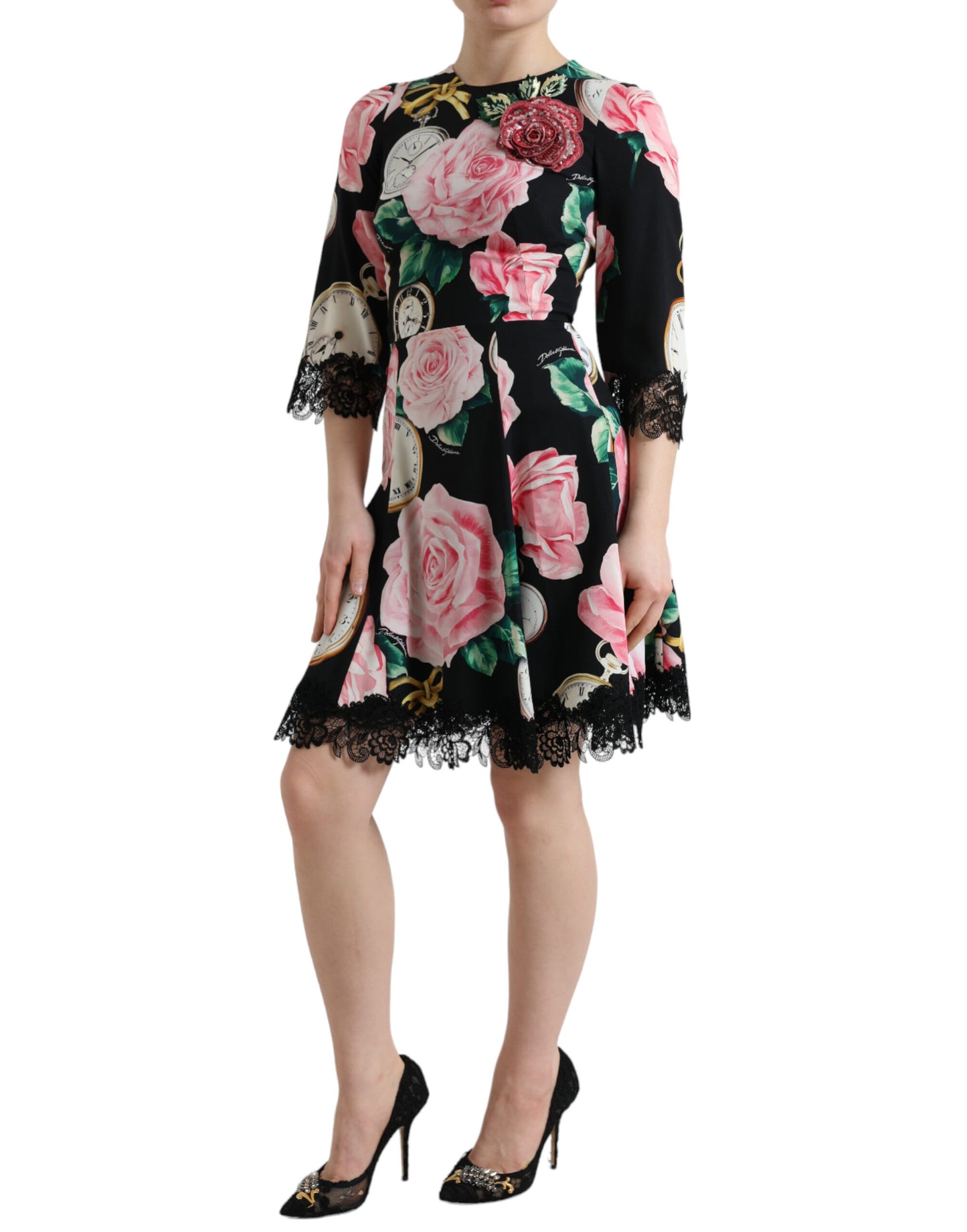 Dolce &amp; Gabbana Charming floral A-line dress with sequin trim