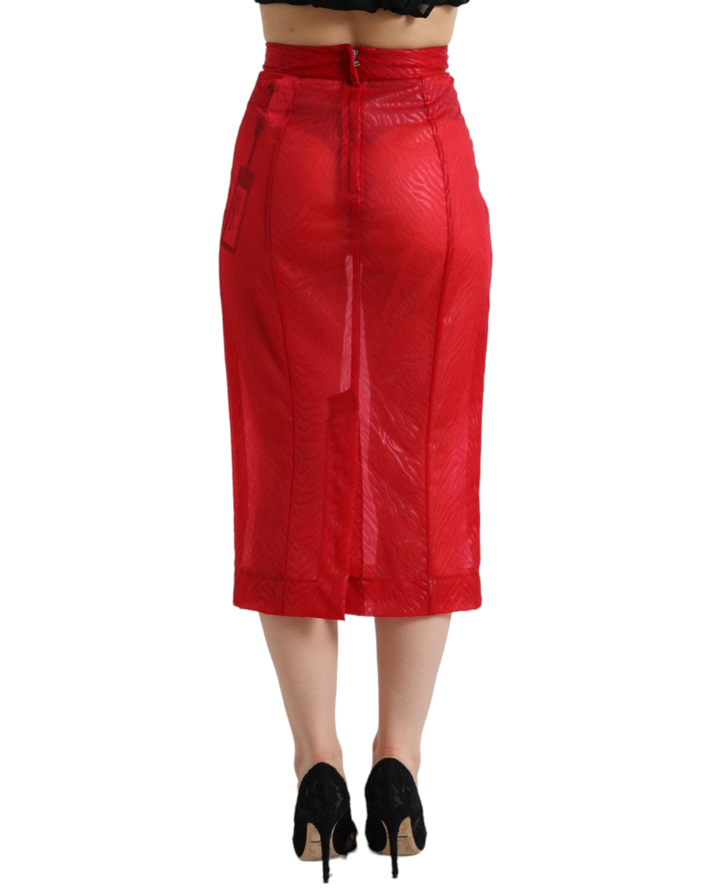 Dolce &amp; Gabbana Chic red midi skirt with high waist and sheer fabric