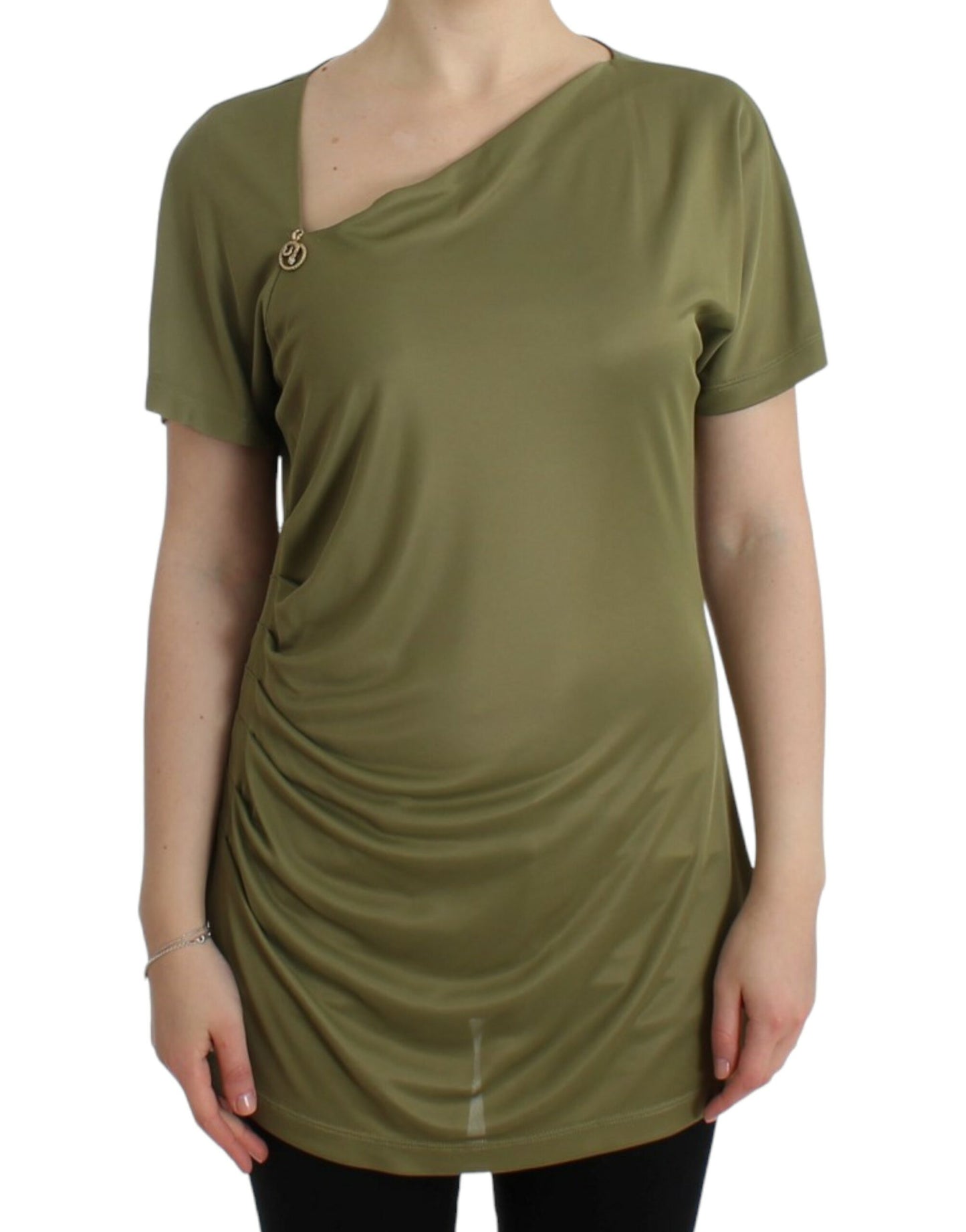 Cavalli Elegant blouse made of green jersey with gold accents