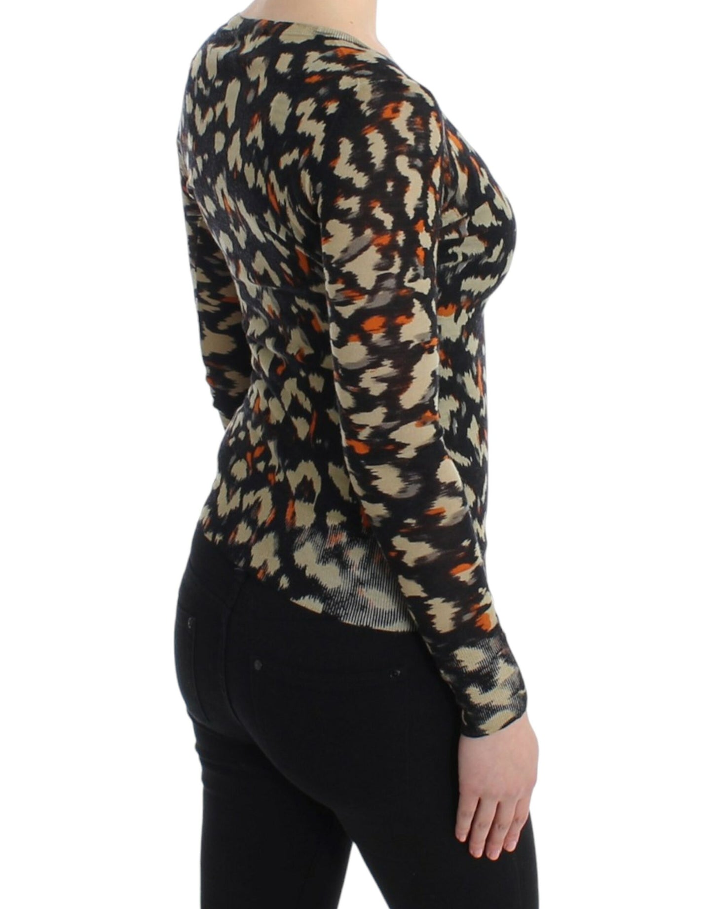 Cavalli Eleganter Multicolor Pullover mit V-Ausschnitt aus Wolle