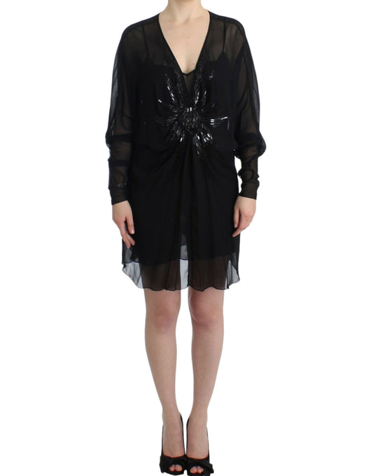 Cavalli Elegant blouson dress in black silk