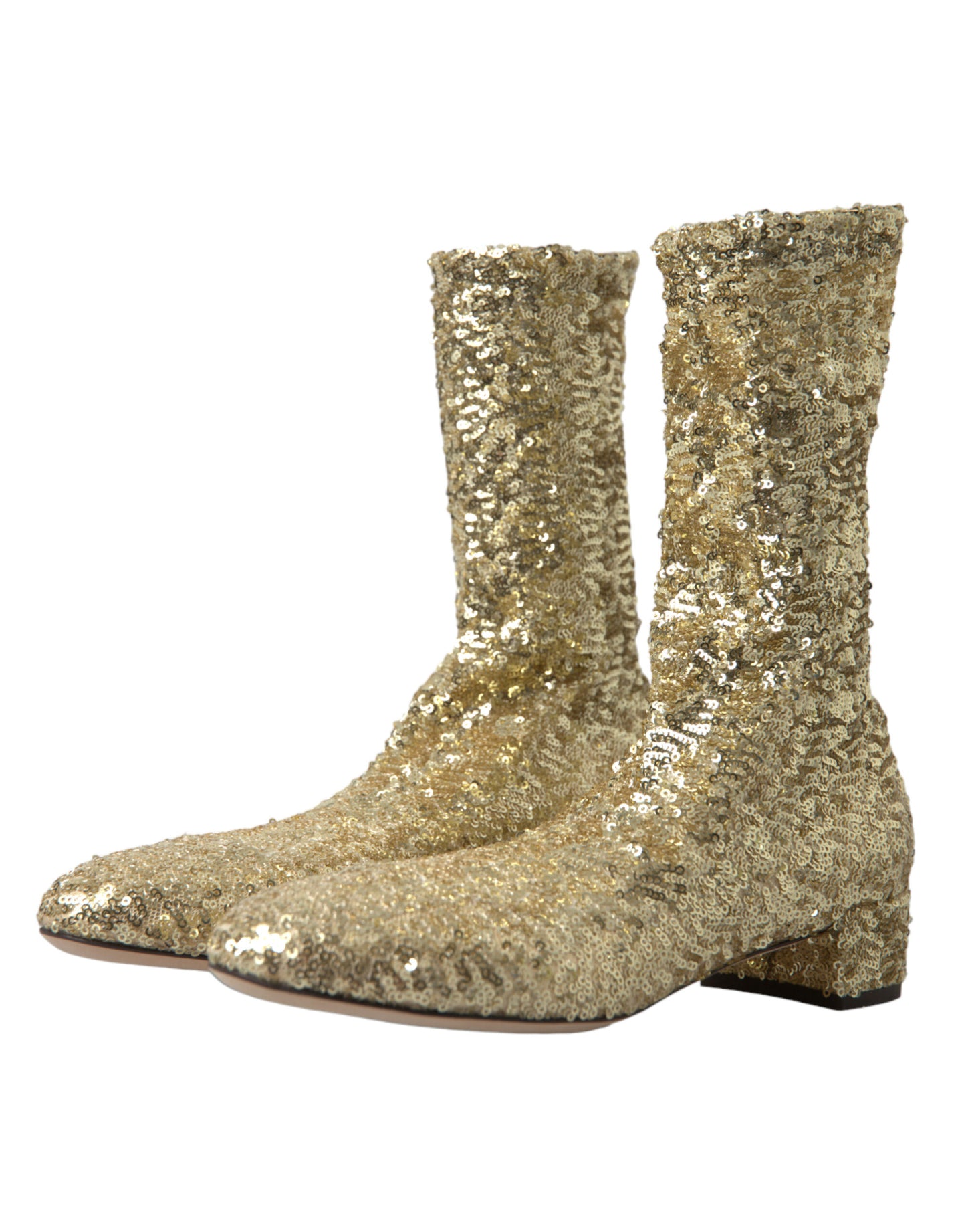 Dolce & Gabbana Elegante goldene Stiefel mit mittlerer Wade Exklusives Design