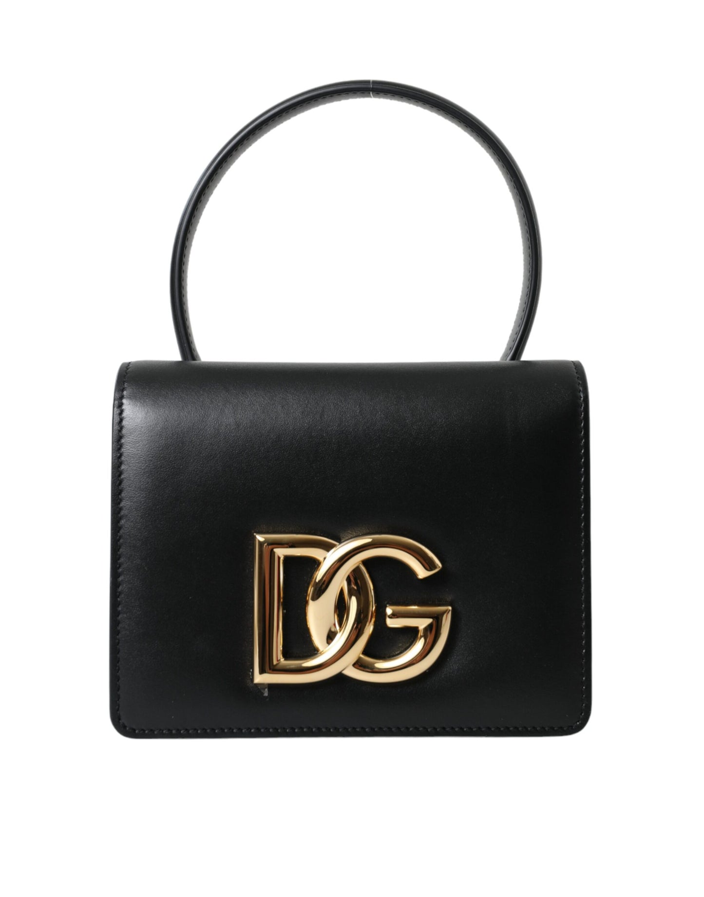 Dolce &amp; Gabbana Elegant black leather belt bag with gold accents