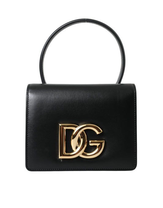 Dolce &amp; Gabbana Elegant black leather belt bag with gold accents