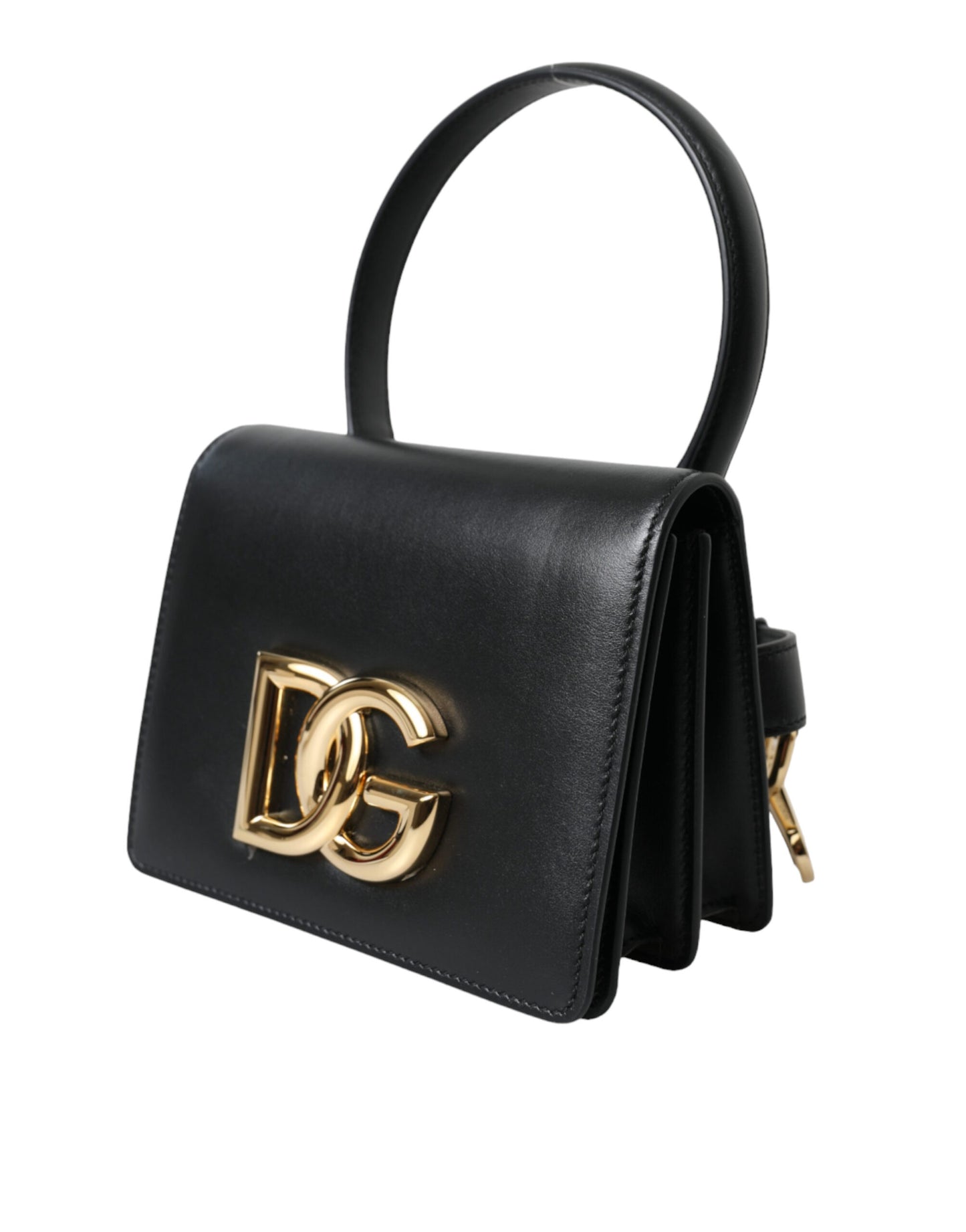 Dolce &amp; Gabbana Elegant black leather belt bag with gold accents