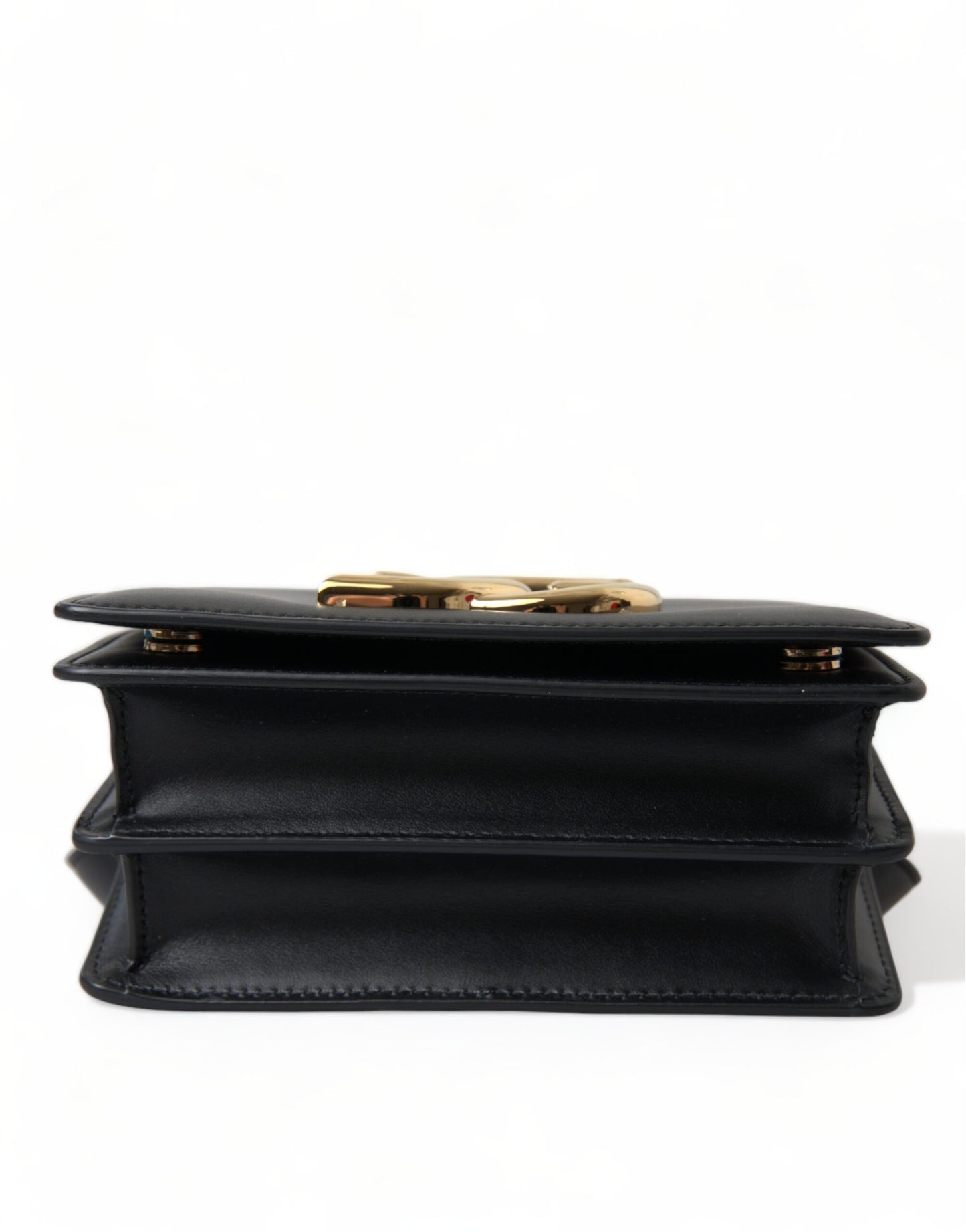 Dolce &amp; Gabbana Elegant black leather belt bag with gold accents