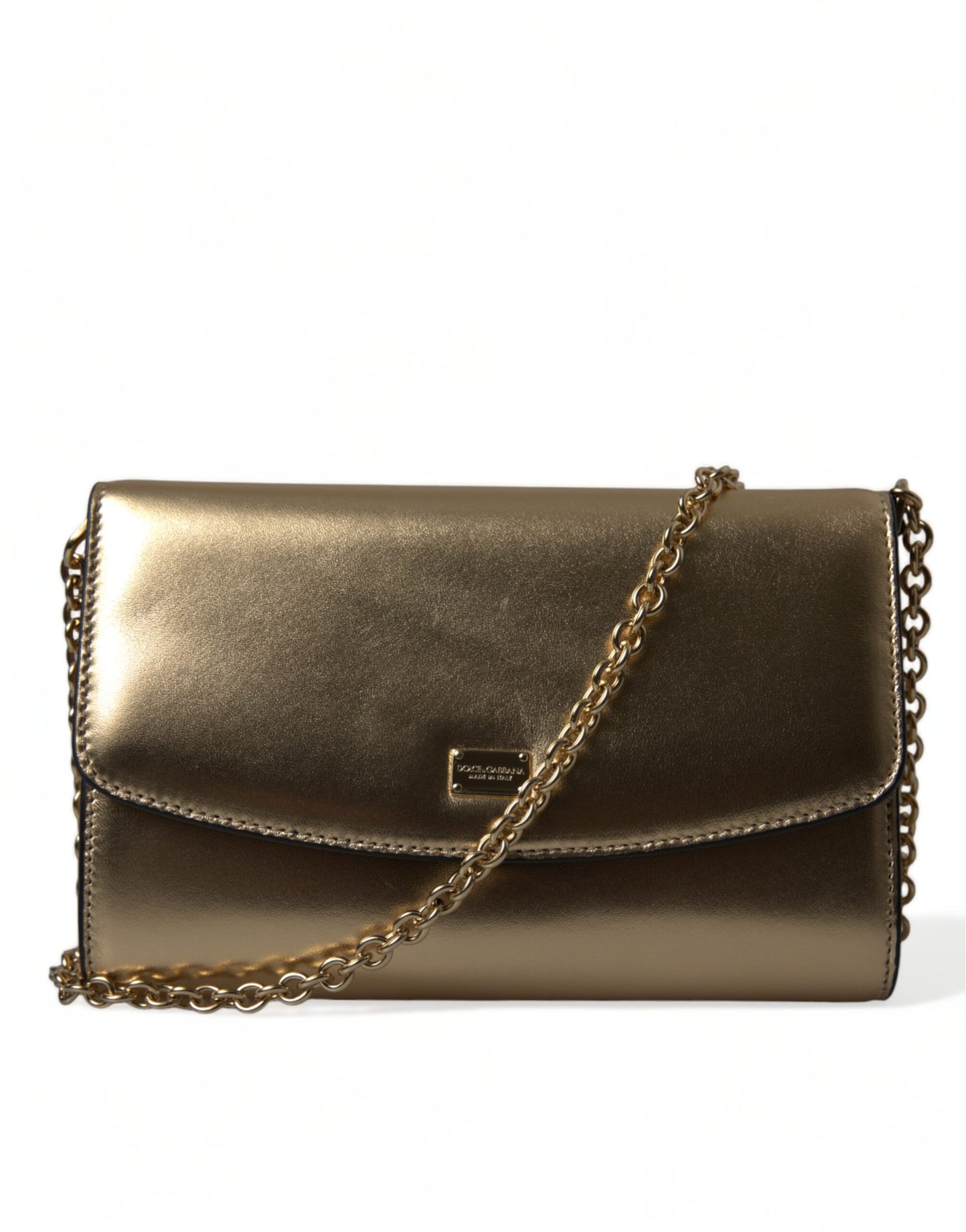 Dolce &amp; Gabbana Elegant Metallic Gold Leather Crossbody Purse