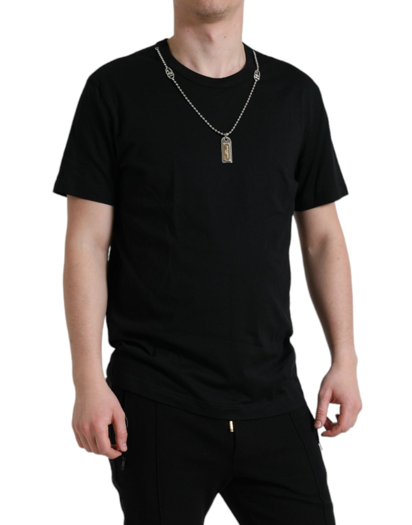 Dolce &amp; Gabbana Plain cotton T-shirt with round neck and chain detail