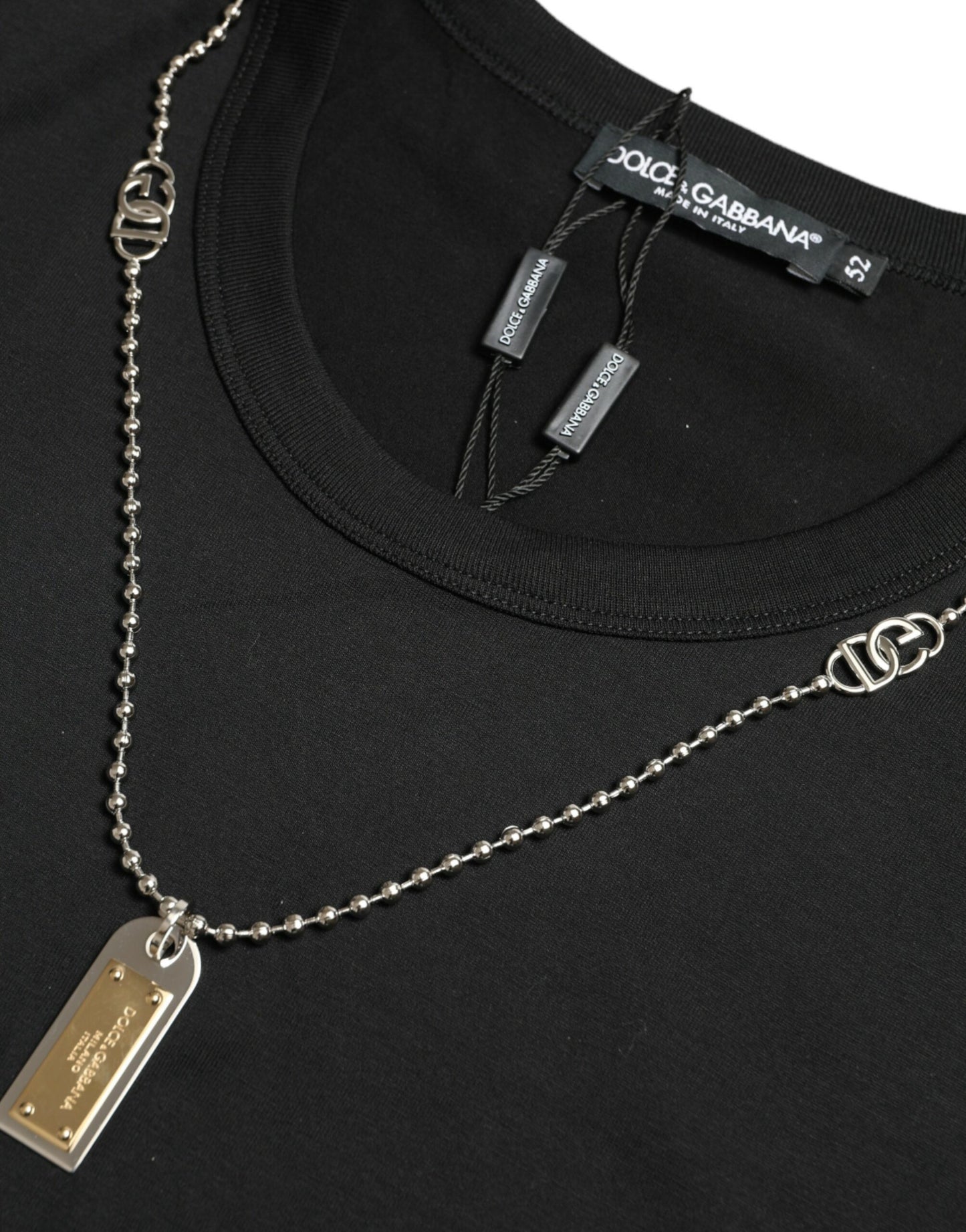 Dolce &amp; Gabbana Plain cotton T-shirt with round neck and chain detail