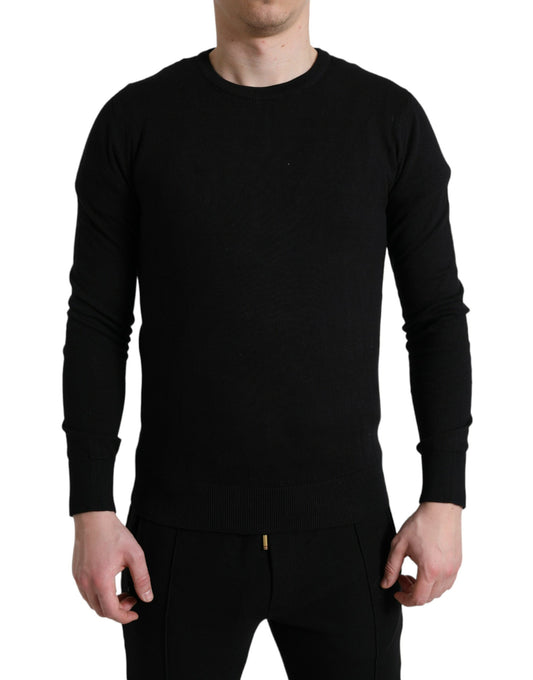 Dolce & Gabbana Eleganter schwarzer Pullover aus Baumwolle mit Rundhalsausschnitt