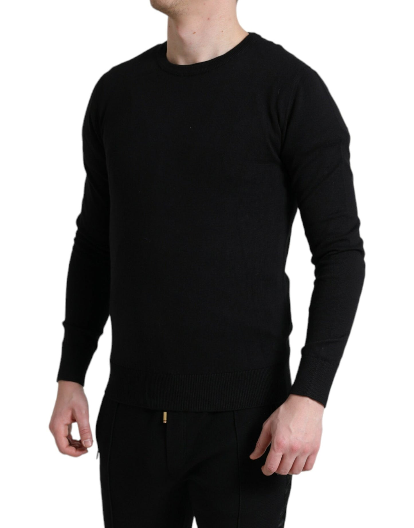 Dolce &amp; Gabbana Elegant black cotton round neck sweater