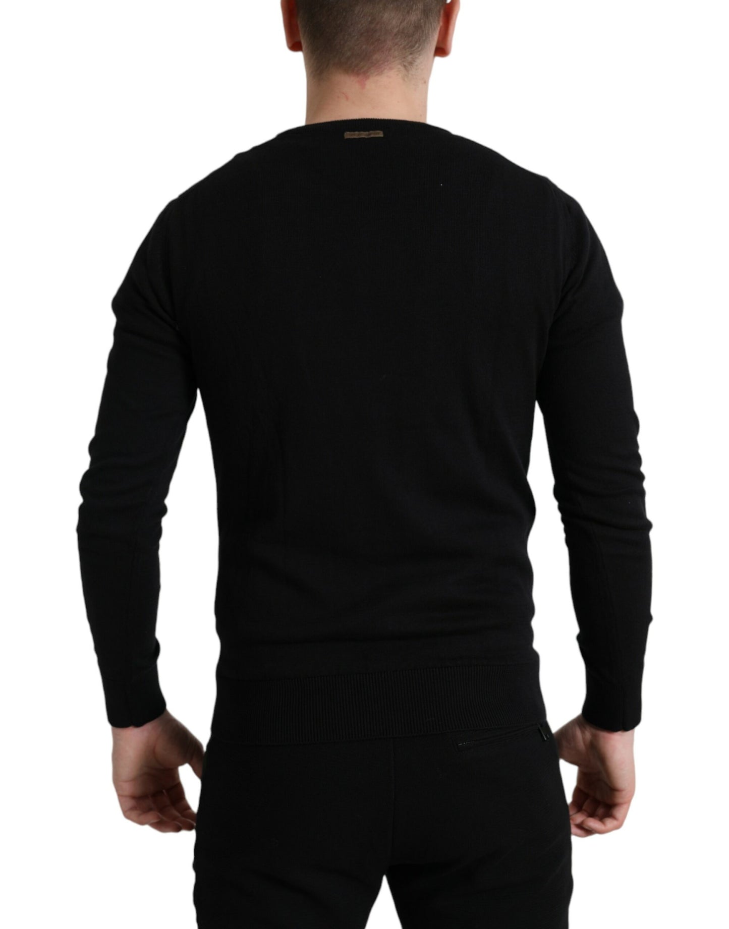 Dolce &amp; Gabbana Elegant black cotton round neck sweater