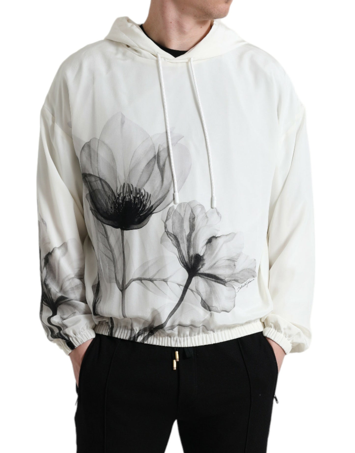 Dolce &amp; Gabbana Elegant floral silk sweater with hood